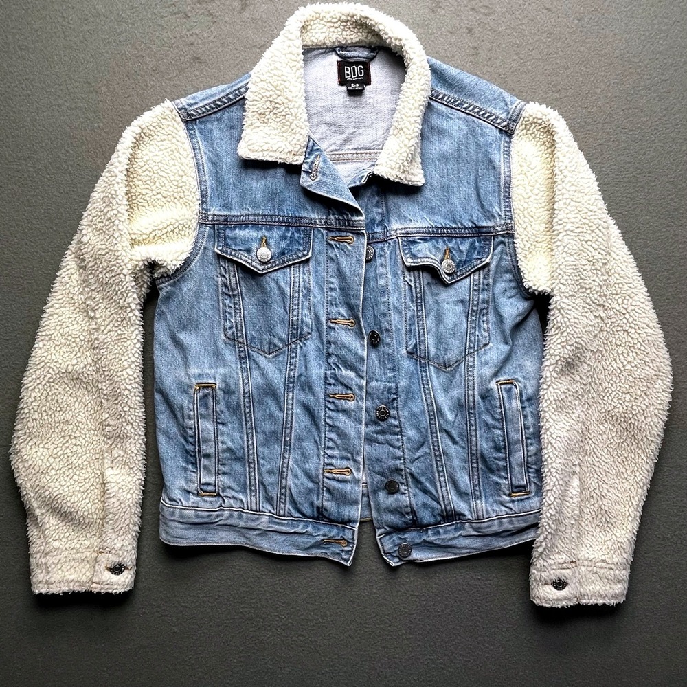 BDG Urban Outfitters Women Denim Sherpa Sleeve Jacket Light Wash Size Small